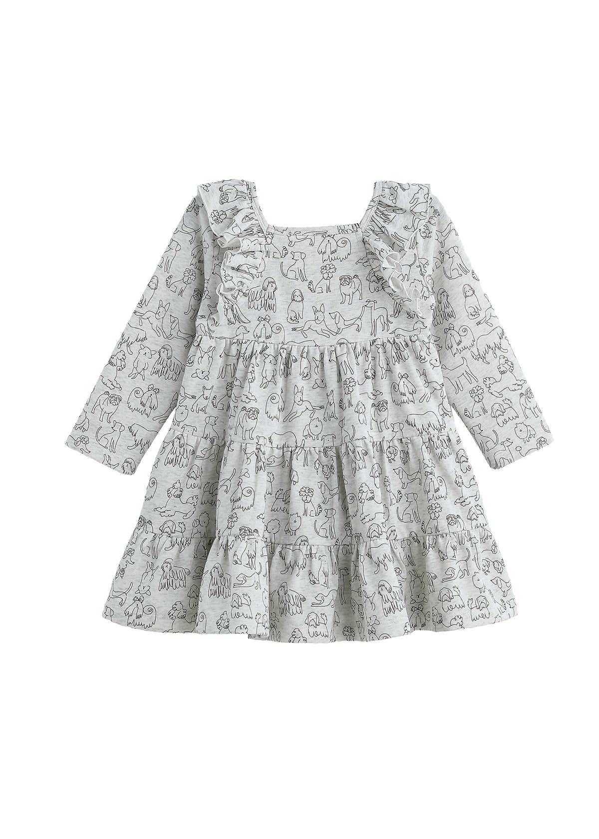 Doggie Doodles Dress in grey with dog print by Mabel & Honey, alternate view