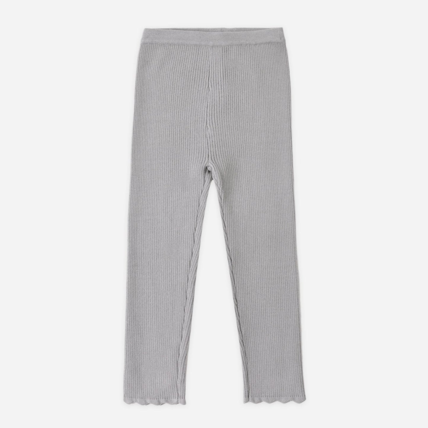 Dusty blue ribbed knit leggings by Rylee and Cru laid flat