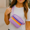 Purple Retro Stripe Puffer Belt Bag