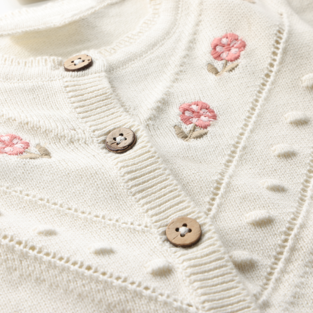Pink Flower Pointelle Cardigan