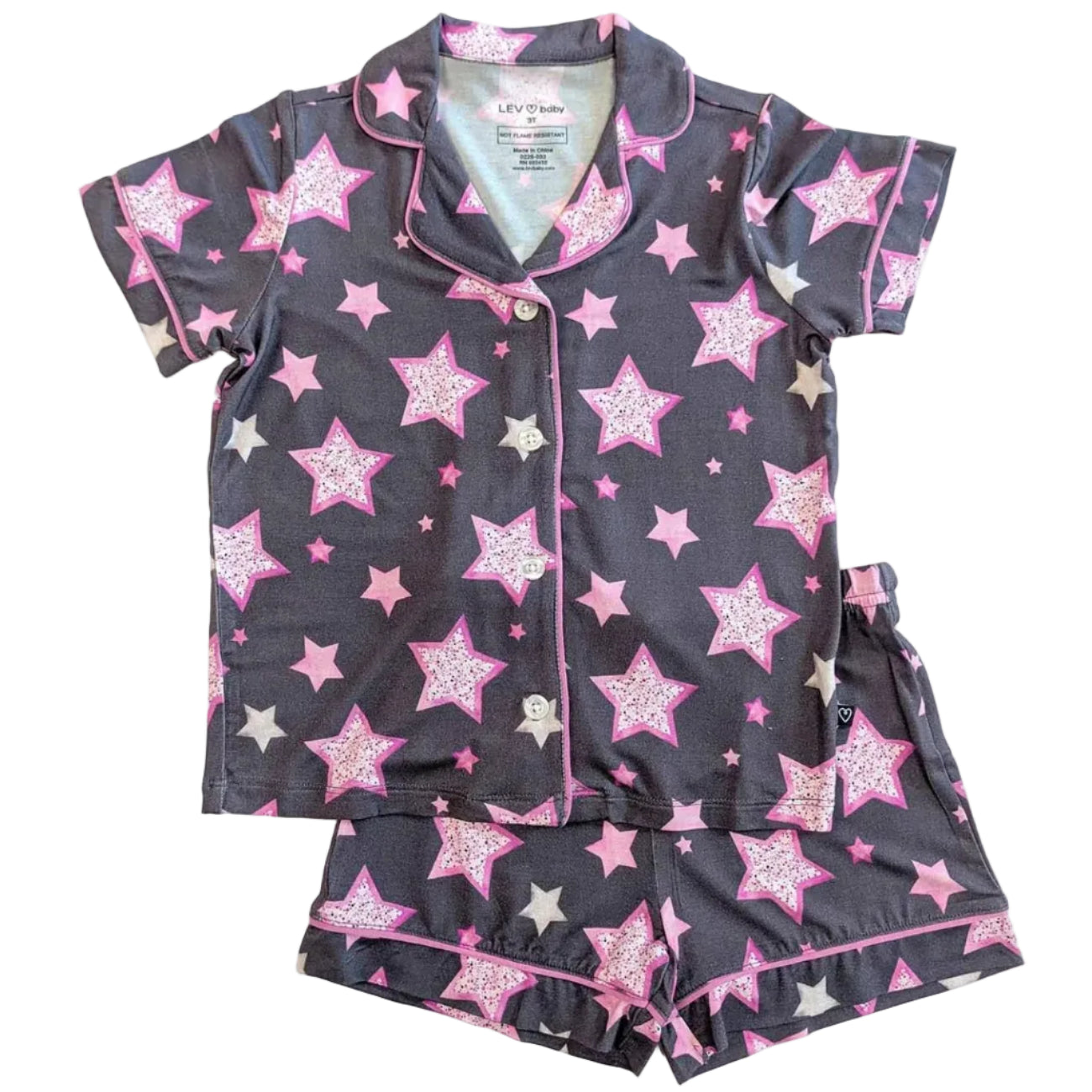 Children's pajama set with star pattern on a white background