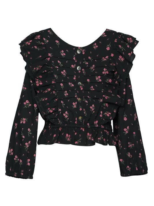 Floral Print Ruffle Blouse
