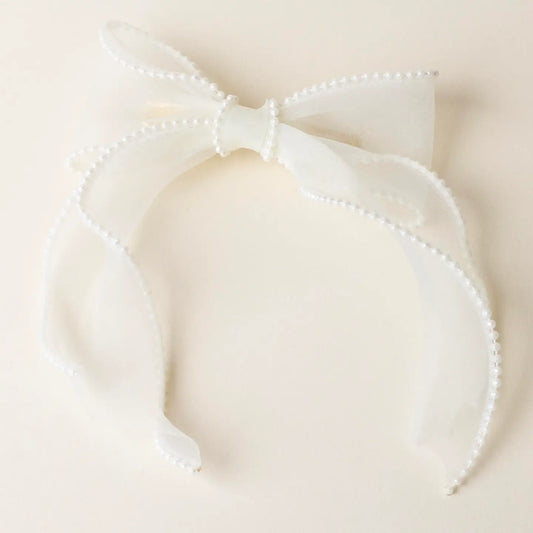 Cream Sheer Pearl Hairbow