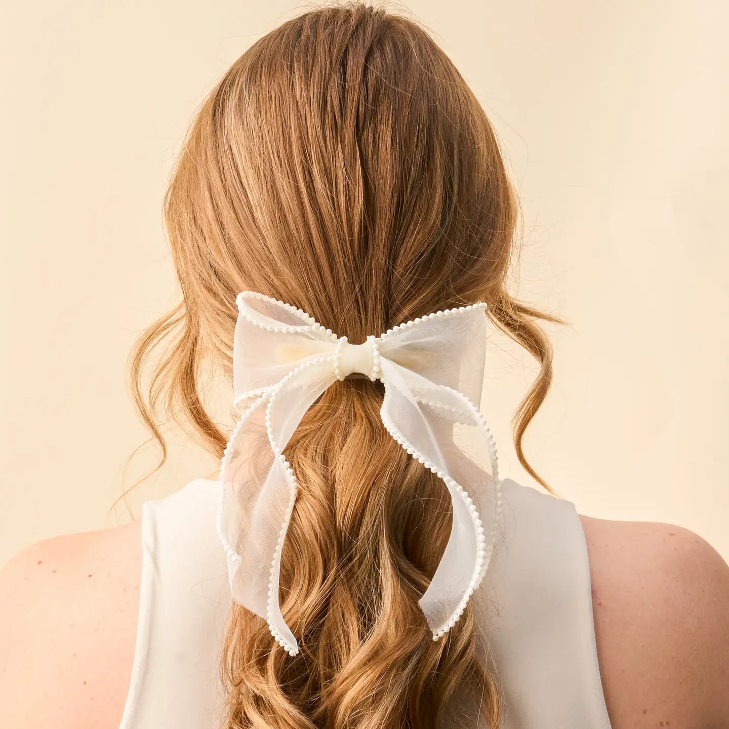 Cream Sheer Pearl Hairbow