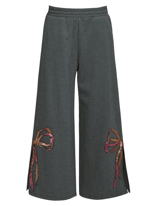 Sequin Bow Leg Slit Pants