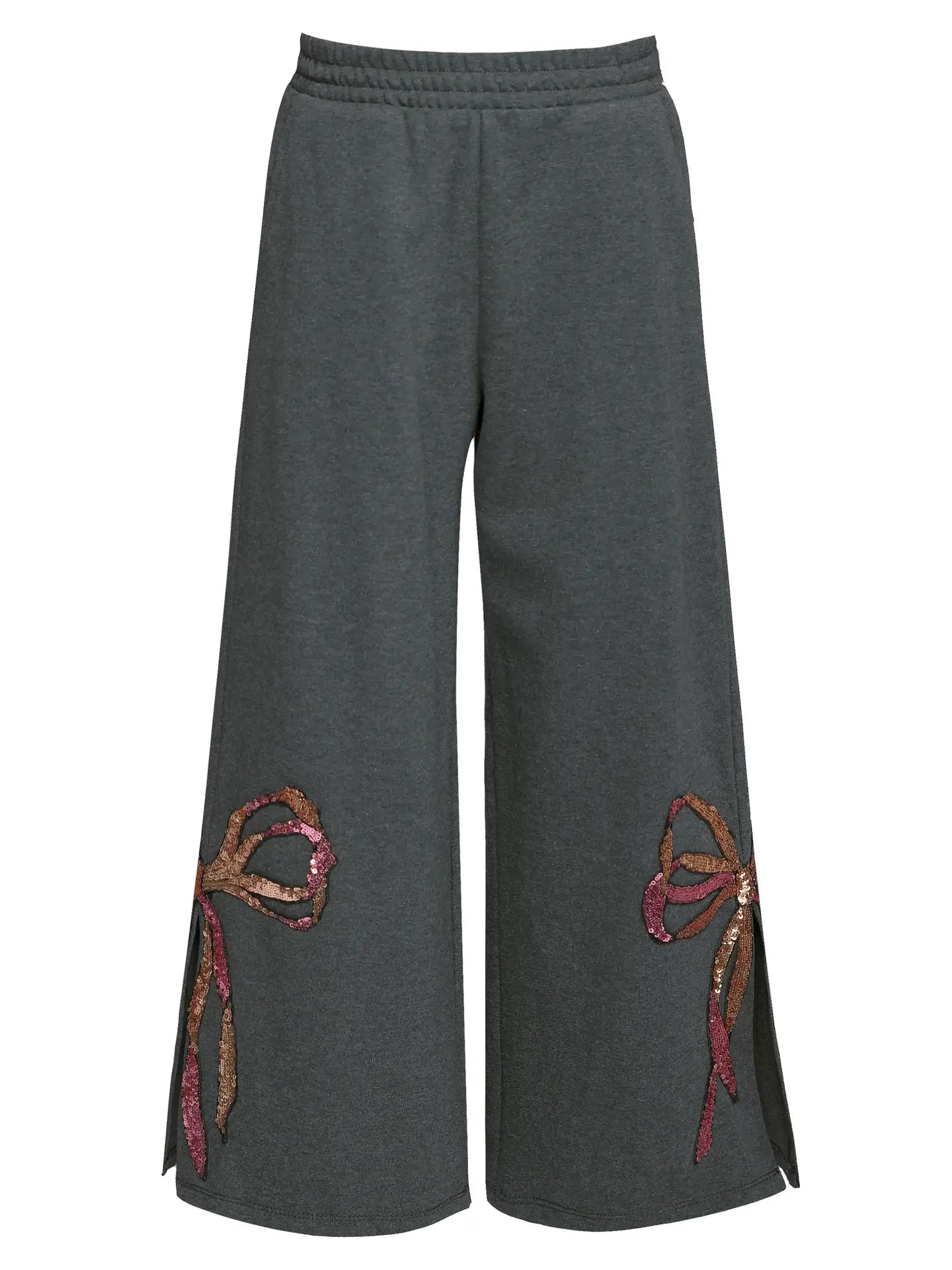 Sequin Bow Leg Slit Pants