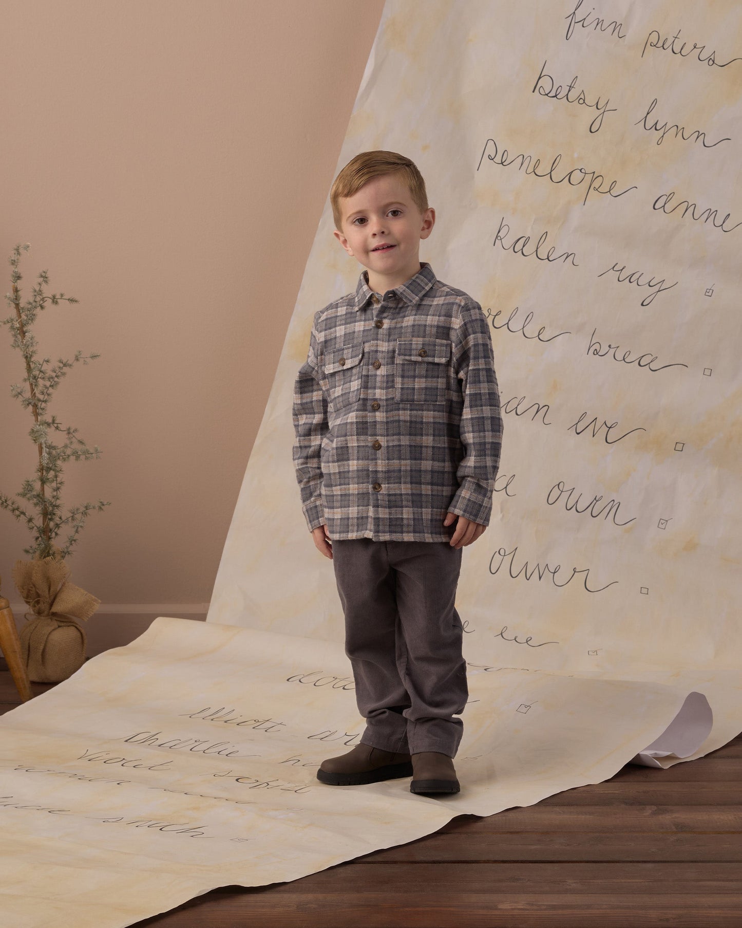 Deep slate kids pant with a drawstring waist by Rylee and Cru