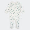 Off white ribbed footie with turquoise fish pattern