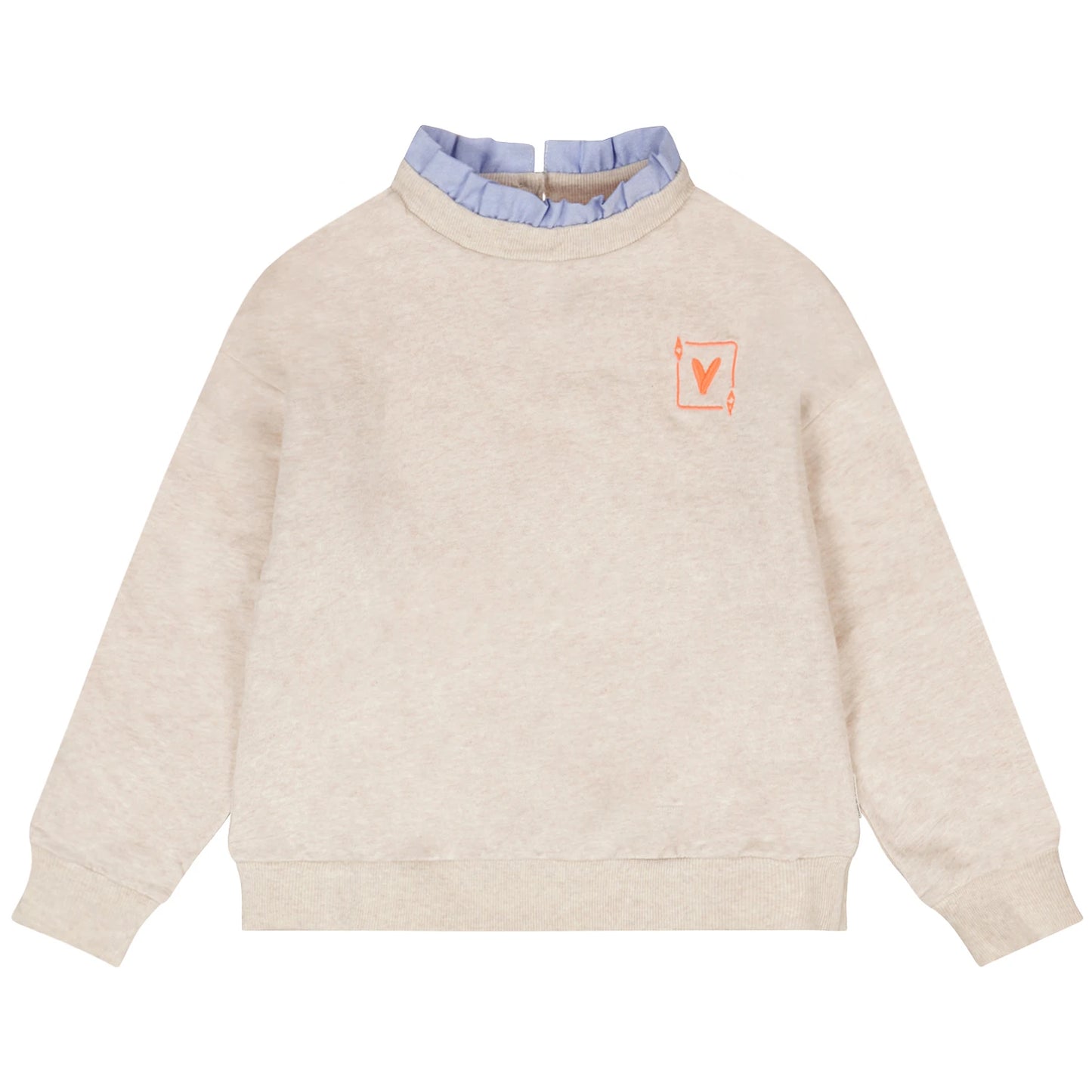 Beige sweater with a small logo on a white background