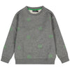 Gray sweatshirt with green patterns on a white background