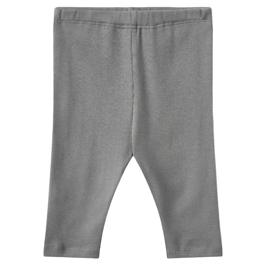 Flint gray ribbed jersey pants for baby on a white background