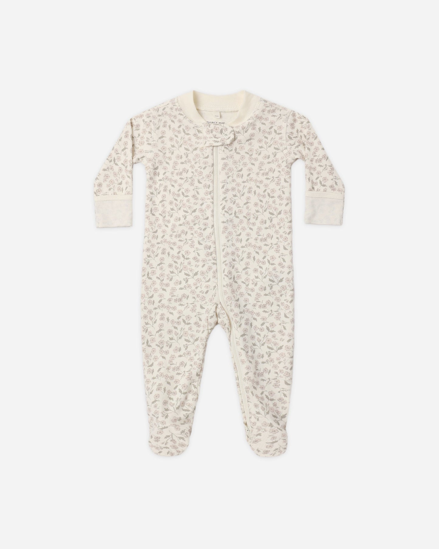 Baby wearing Quincy Mae Floret zip footie sleeper