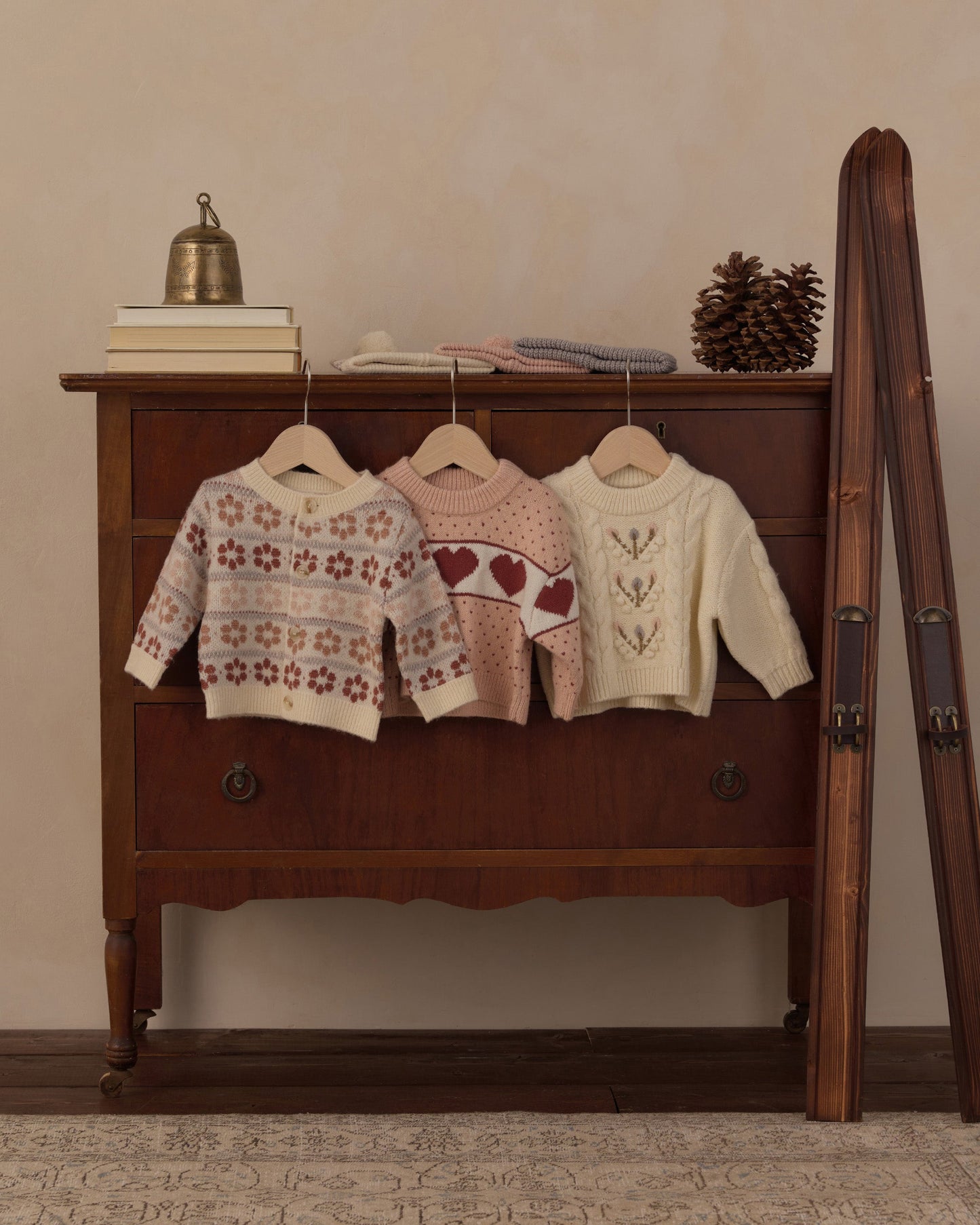 Tween wearing the flower fair isle cardigan styled with a dress