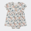 Pink and Blue flower pattern on off white dress with diaper set