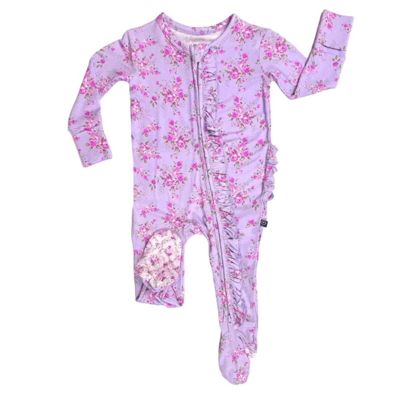 Floral-patterned baby onesie on a white background