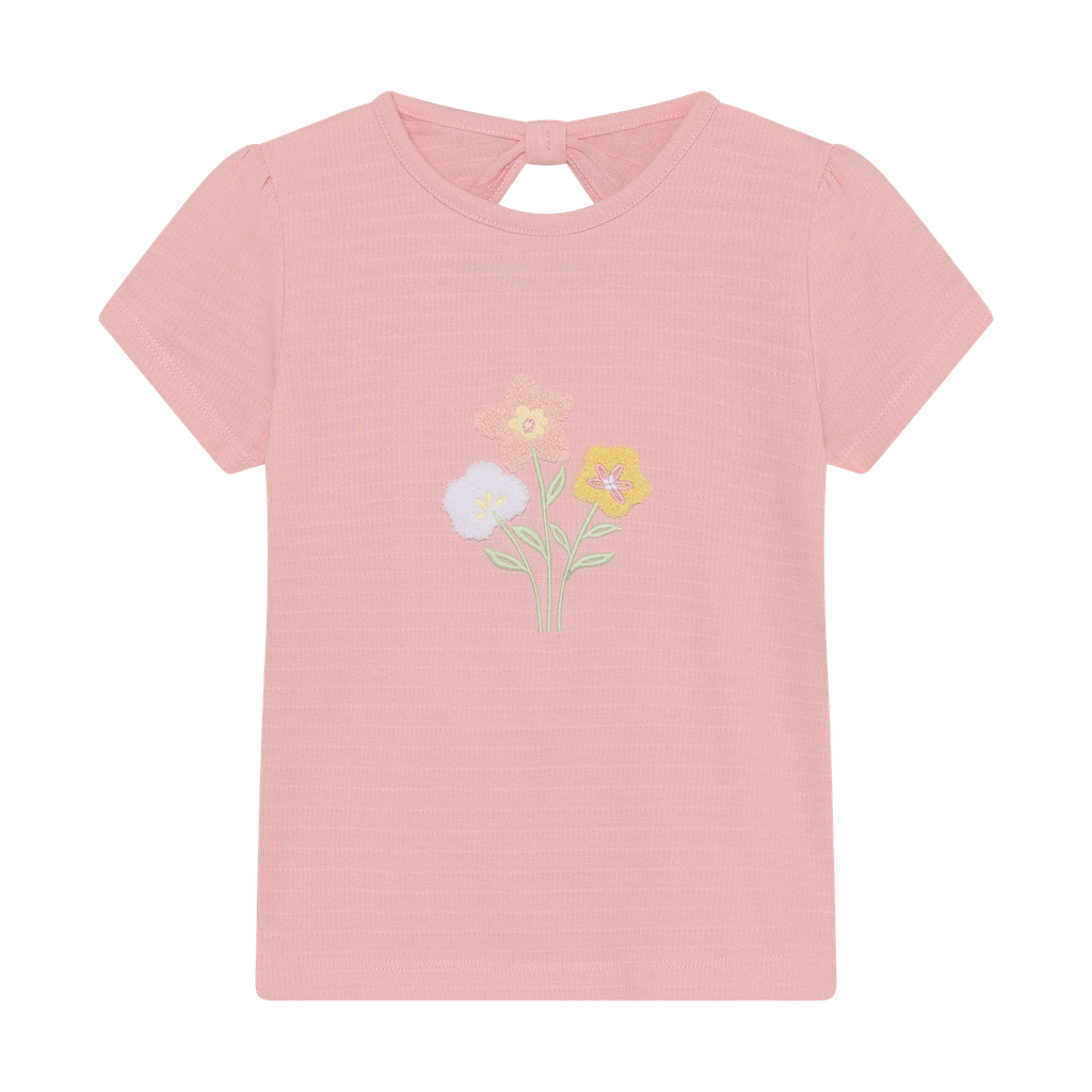 Pink t-shirt with an embroidered floral design