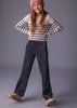 Navy Velour Rib Wide Leg Pants