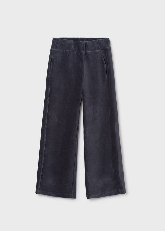 Navy Velour Rib Wide Leg Pants