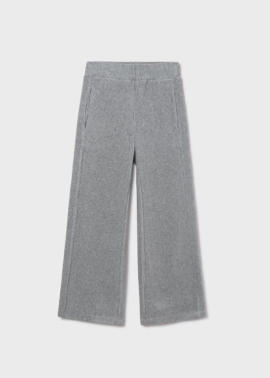 Silver Ribbed Wide Leg Pants