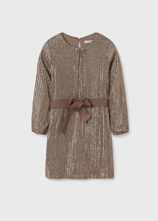 Mocha Sequin Long Sleeve Dress