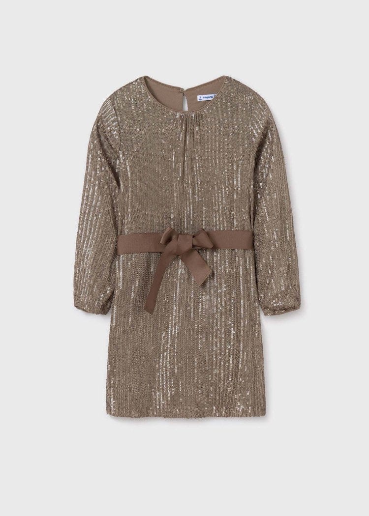 Mocha Sequin Long Sleeve Dress