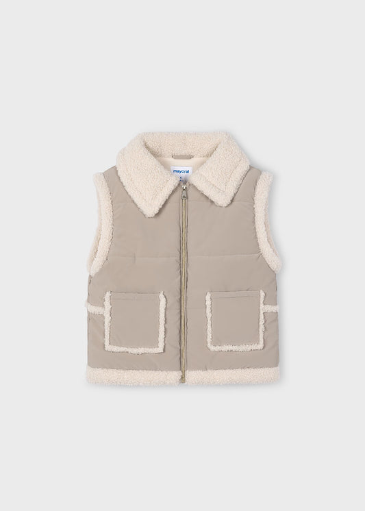 Tan Sherpa Trim Vest