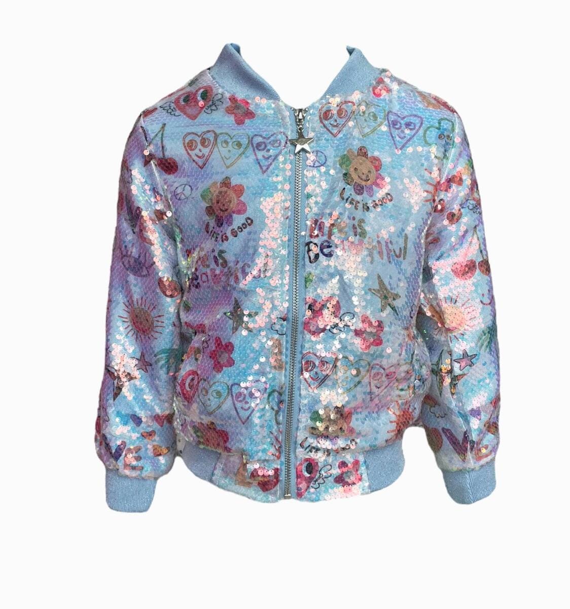 Good Vibes Doodle Sequin Bomber 150 GIRLS APPAREL 2-8 Lola & The Boys 2 