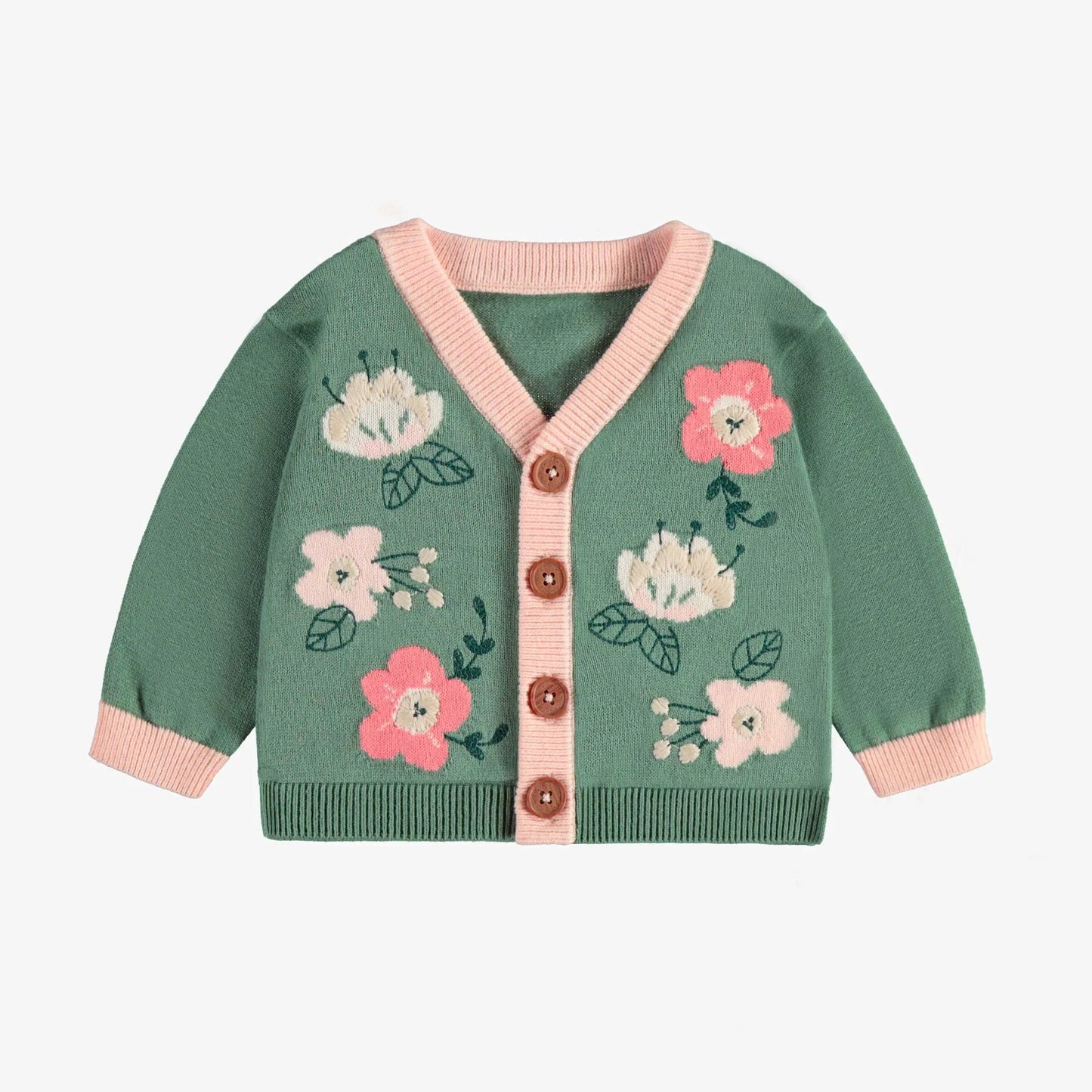 Green Floral Knit Cardigan 120 BABY GIRLS APPAREL Souris Mini 6-9m 