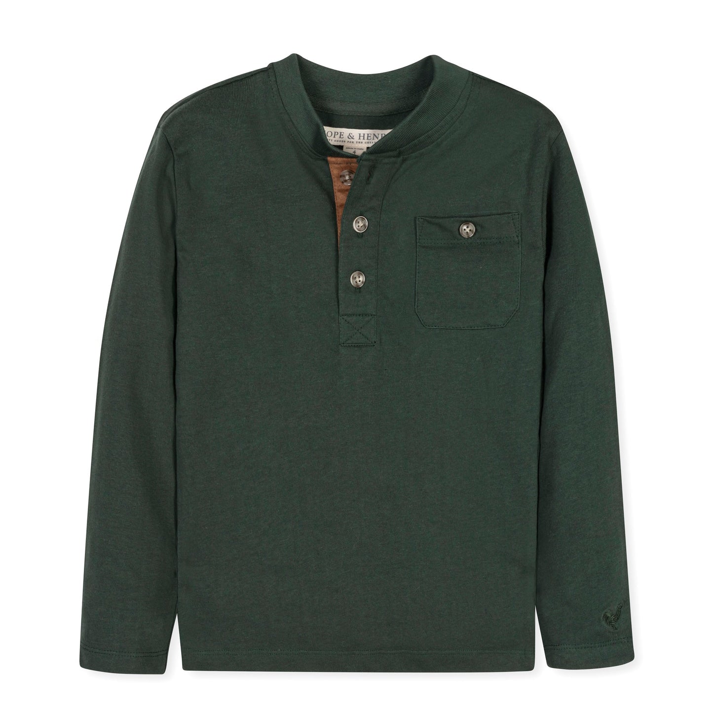 Boys Green Heather Organic Henley Pocket Tee by Hope & Henry, front view