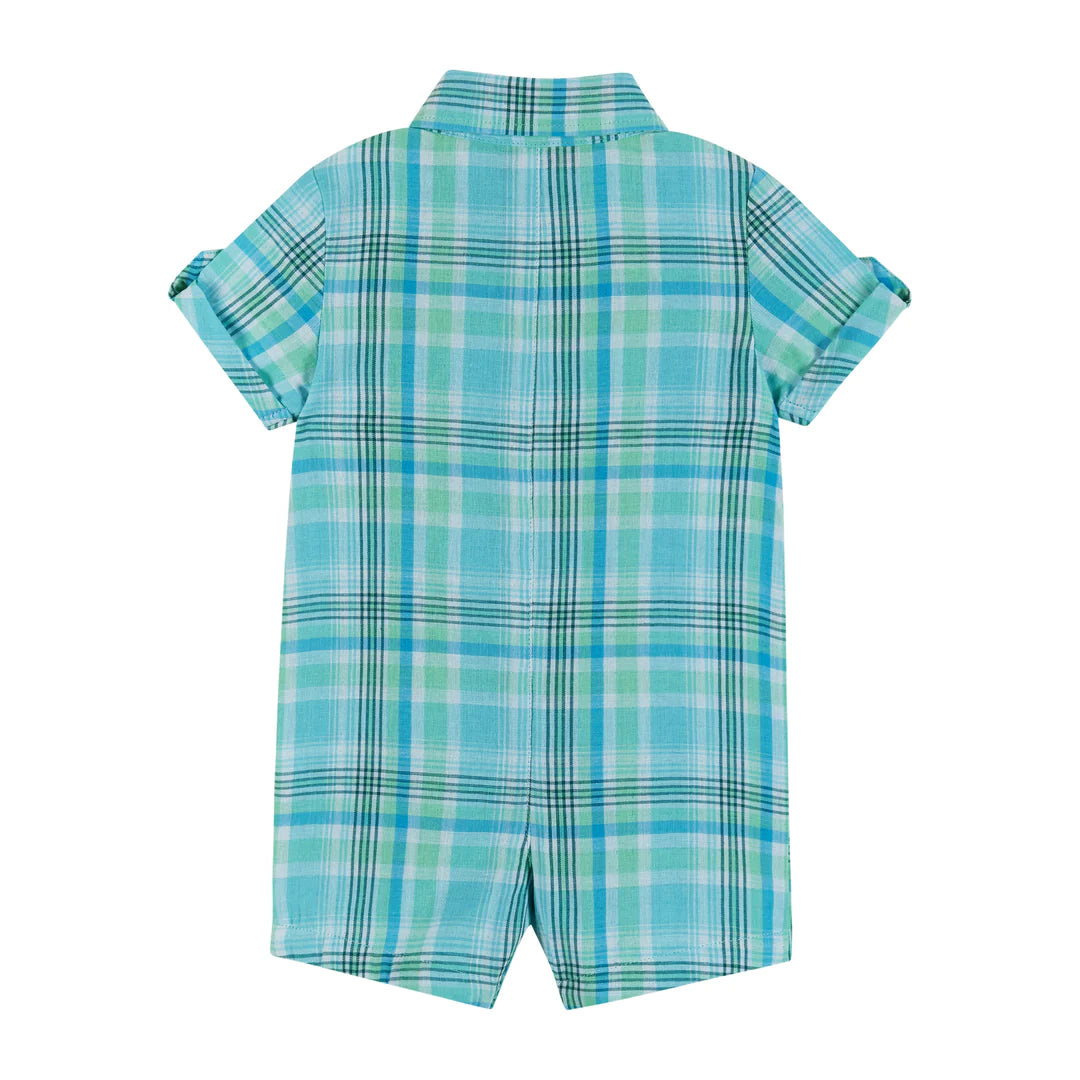 Green Plaid Romper with Bowtie 130 BABY BOYS/NEUTRAL APPAREL Andy & Evan 
