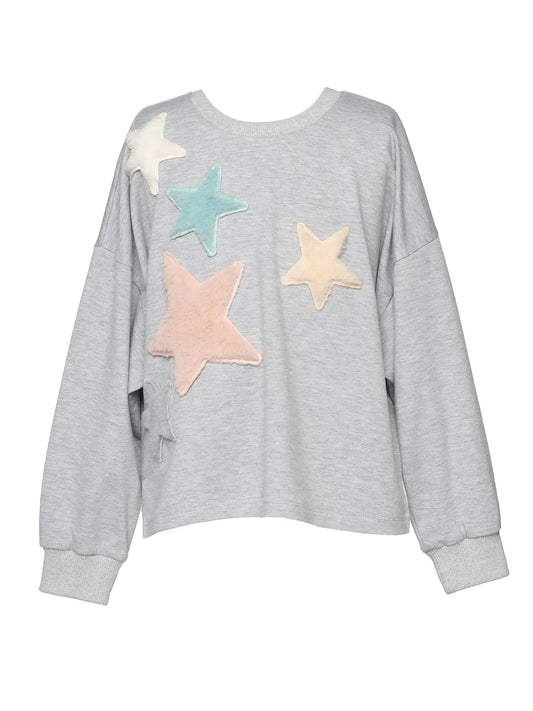 Grey Sweatshirt With Faux Fur Stars 150 GIRLS APPAREL 2-8 Hannah Banana 4 