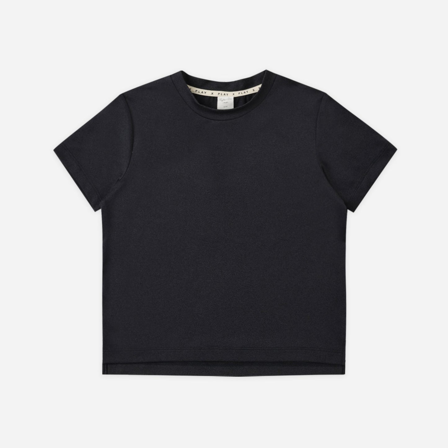 Child wearing the Heather Black Cove Tee, a black heathered short sleeve tee