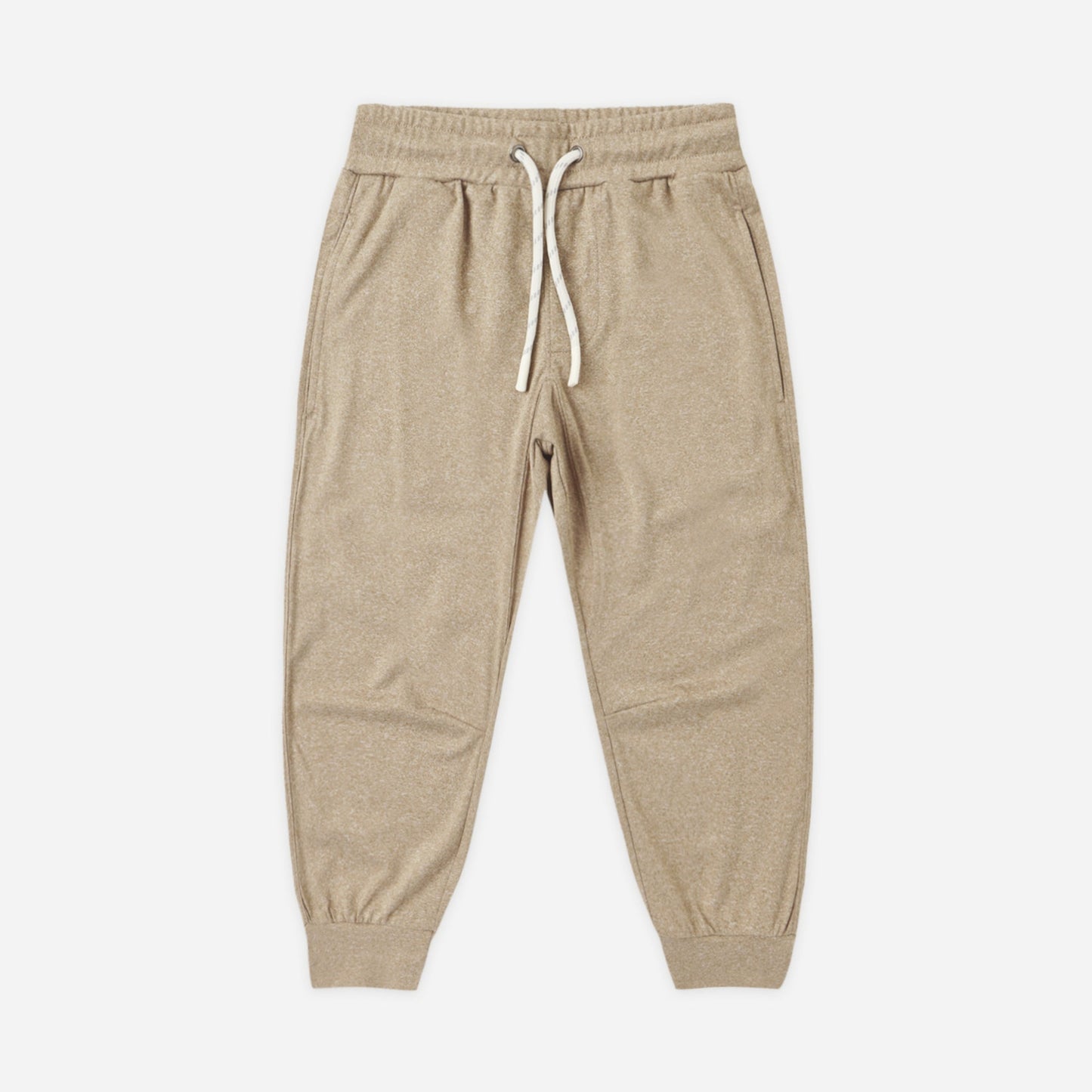 Child wearing the Heather Olive Tech Jogger, a relaxed fit olive jogger