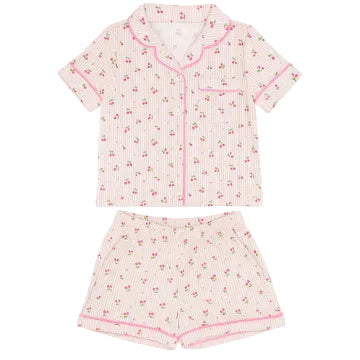 Pink striped pajama with cherry pattern