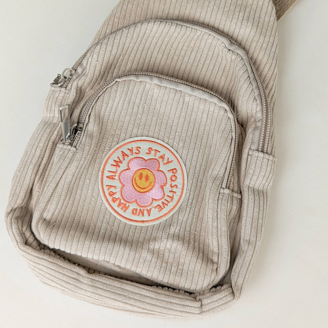 Khaki Daisy Corduroy Sling Bag 110 ACCESSORIES CHILD The Gift Genie Stay Positive -Khaki 