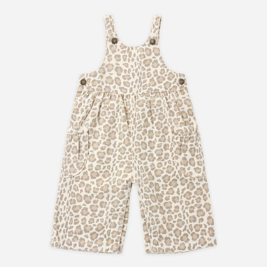 Leopard print wide leg overalls by Rylee and Cru laid flat