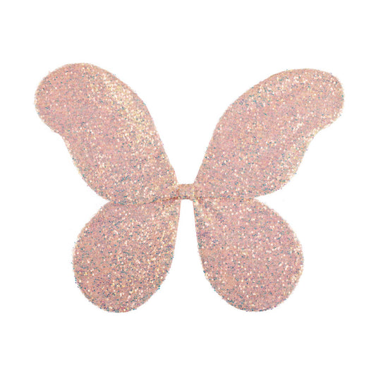Pink glittery butterfly wings on a white background