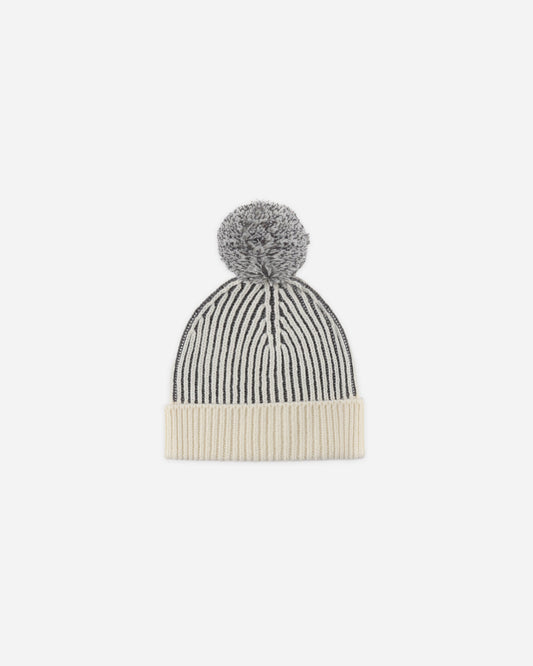 Baby wearing Quincy Mae Midnight Stripe beanie