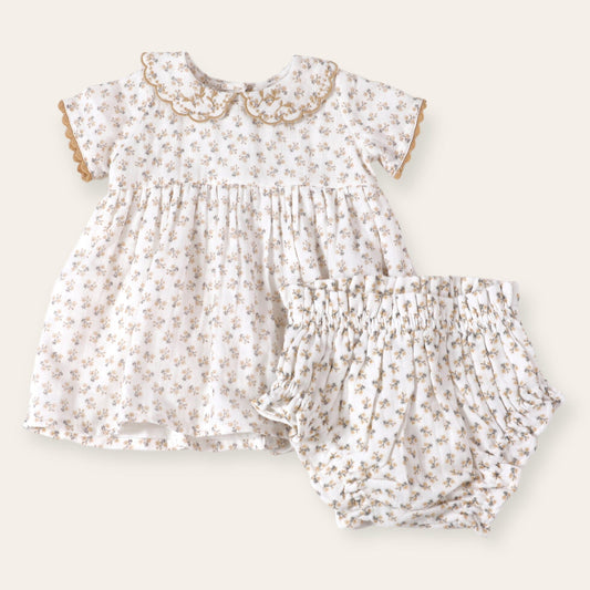 Mustard Floral Dress and Bloomer Set 120 BABY GIRLS APPAREL Viverano 3-6m 