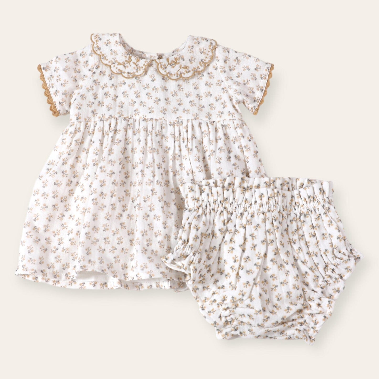 Mustard Floral Dress and Bloomer Set 120 BABY GIRLS APPAREL Viverano 3-6m 