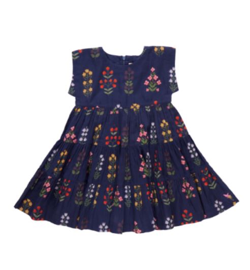 Navy Field Floral Peachy Dress 150 GIRLS APPAREL 2-8 Pink Chicken 2 