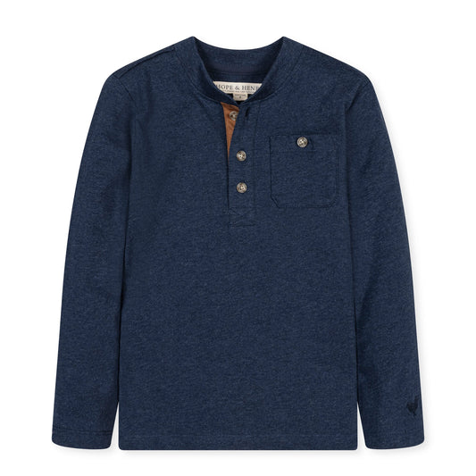 Boys Navy Heather Organic Henley Pocket Tee by Hope & Henry, front view