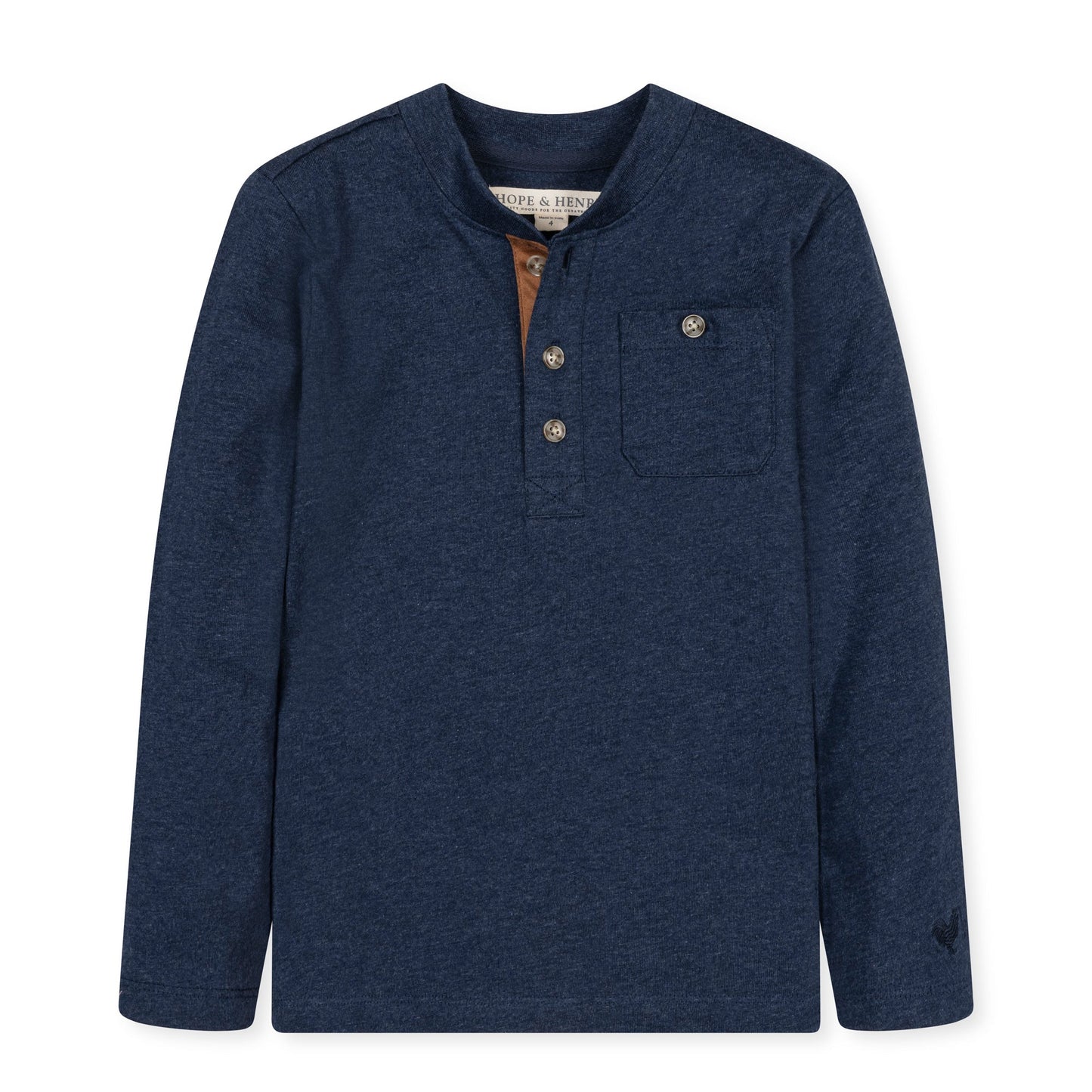 Boys Navy Heather Organic Henley Pocket Tee by Hope & Henry, front view