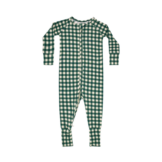 Evergreen Gingham Zip Romper