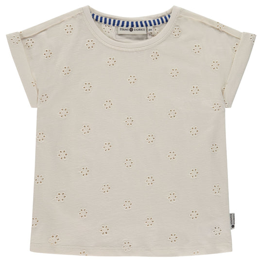 Off White Eyelet Tee 150 GIRLS APPAREL 2-8 Stains and Stories 2T 