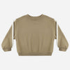 Olive terry oversized crewneck sweatshirt with lace trim detail laid flat