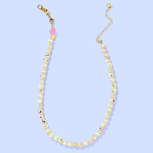 Light green and marble beaded necklace with magnetic clasp