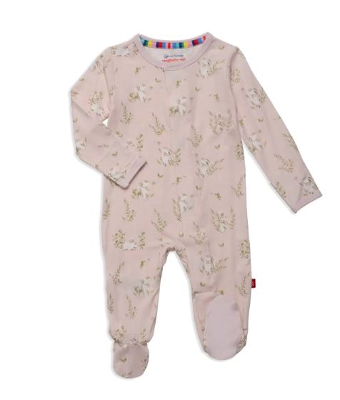 Pink Bunny Field Magnetic Footie 120 BABY GIRLS APPAREL Magnetic Me NB 