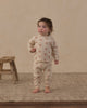 Close up of the pink daisy print on the cotton jersey set