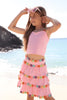 Pink Flower Tiered Skirt Set